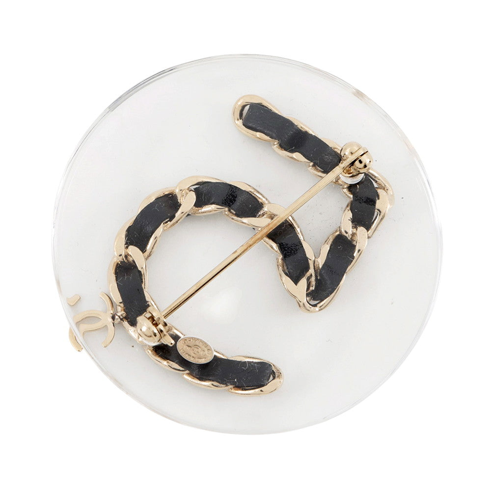 CHANEL NO.5 Brooch Black Leather Gold Plated
