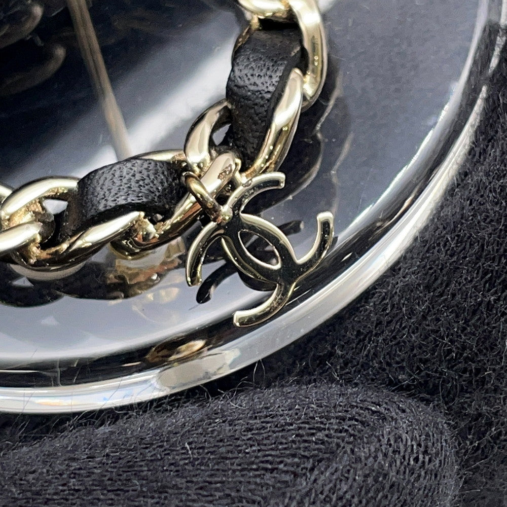 CHANEL NO.5 Brooch Black Leather Gold Plated