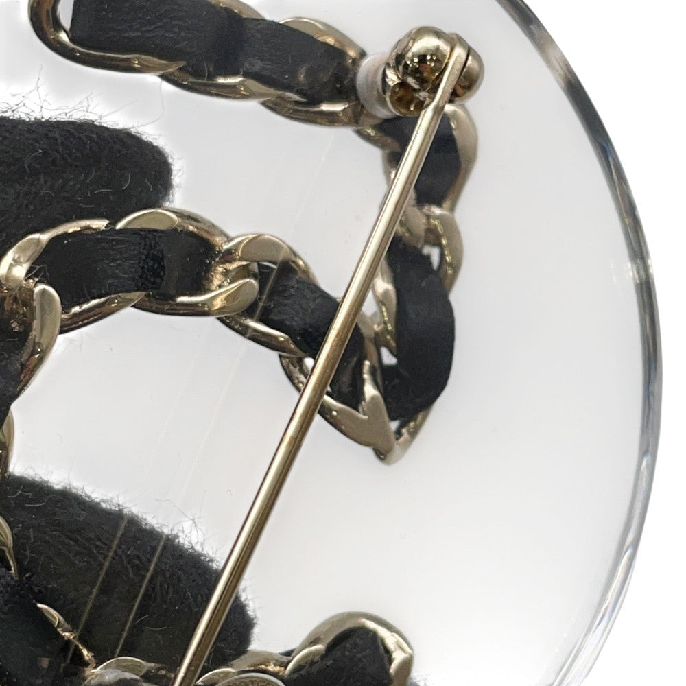 CHANEL NO.5 Brooch Black Leather Gold Plated
