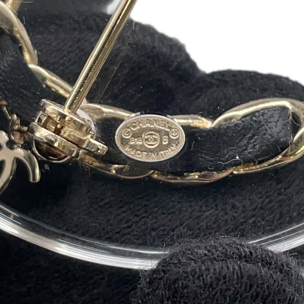 CHANEL NO.5 Brooch Black Leather Gold Plated