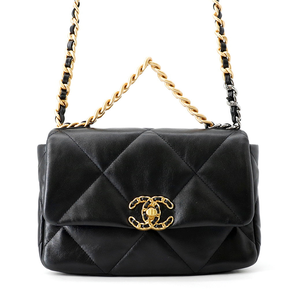 CHANEL CHANEL19 ChainShoulder Bag BlackAS1160 Shiny Lambskin