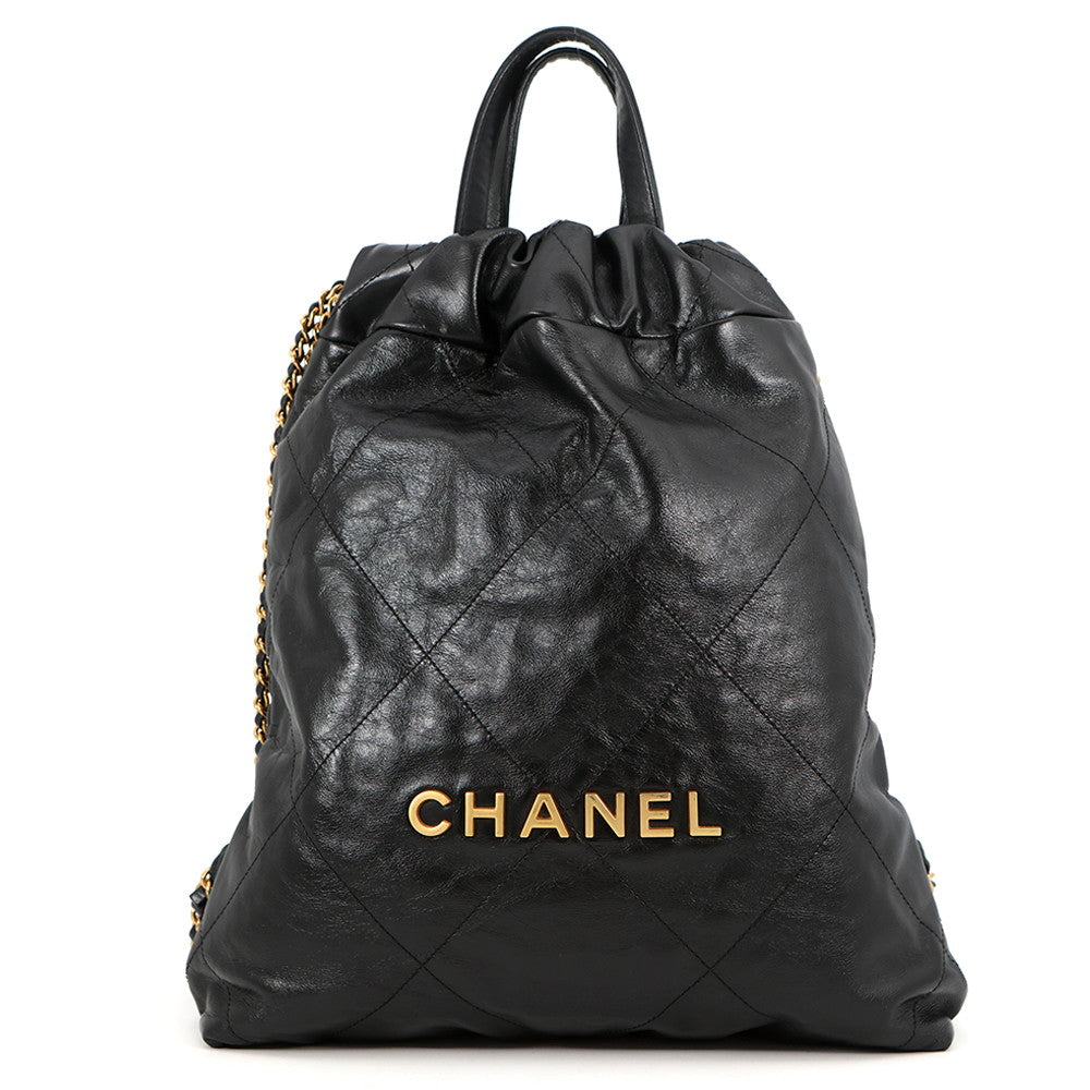 CHANEL CHANEL22 Backpack BlackAS3859 Shiny Calf Leather Size Small