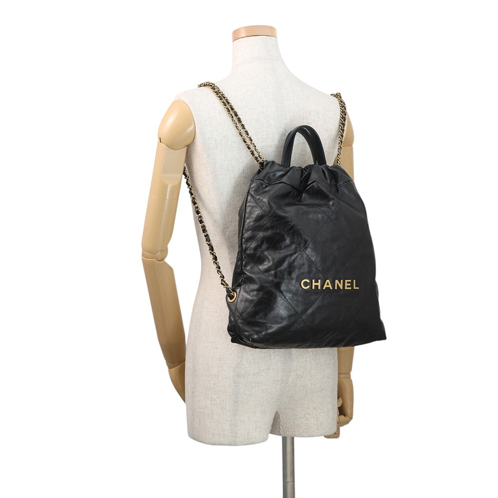 CHANEL CHANEL22 Backpack BlackAS3859 Shiny Calf Leather Size Small