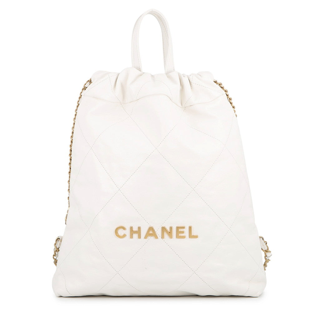 CHANEL CHANEL22 Backpack WhiteAS3859 Shiny Calf Leather Size Small