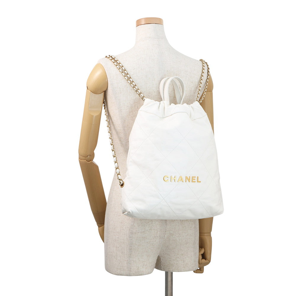 CHANEL CHANEL22 Backpack WhiteAS3859 Shiny Calf Leather Size Small
