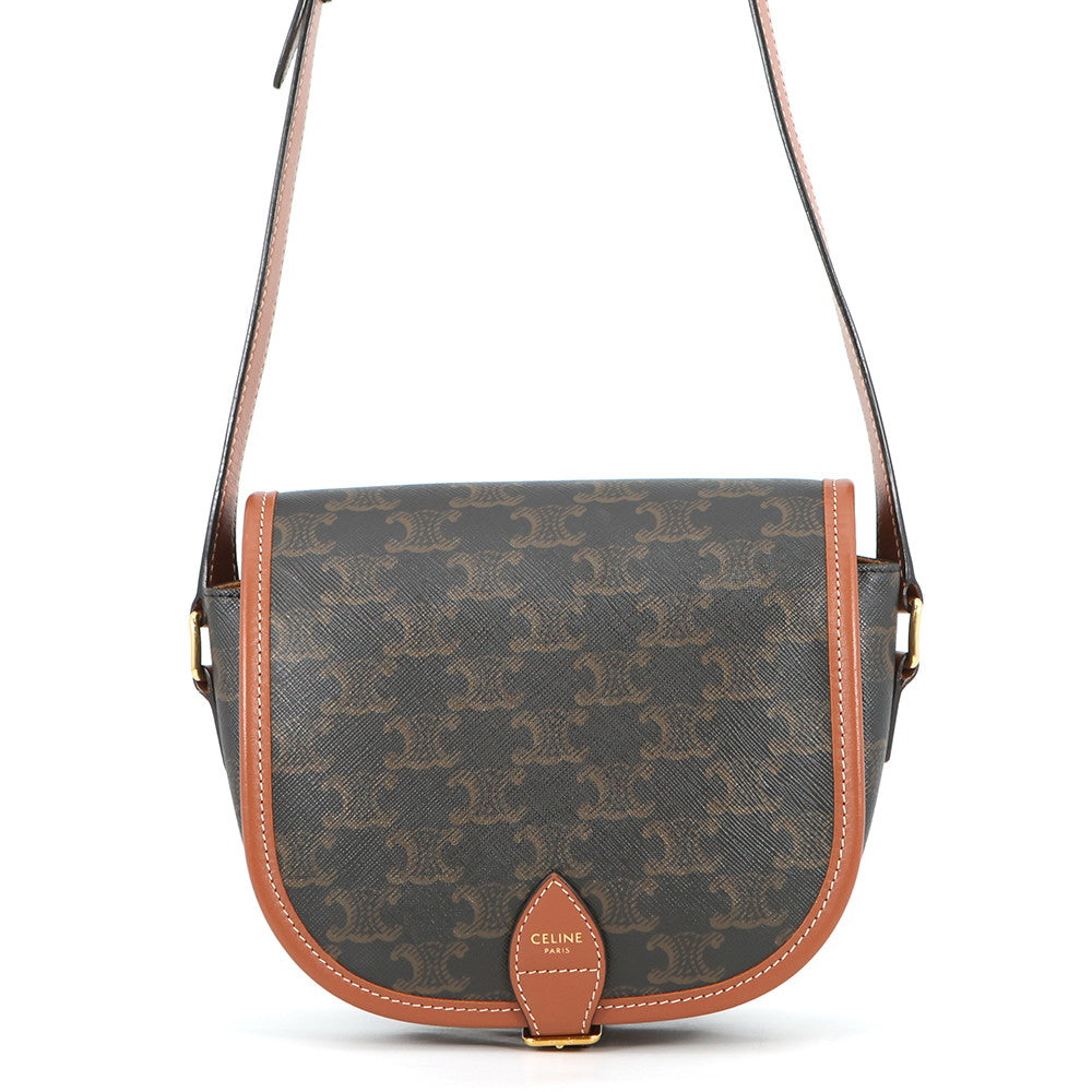 CELINE Triomphe Folco Shoulder Tan191502BZJ.04LU PVC Leather Size Medium