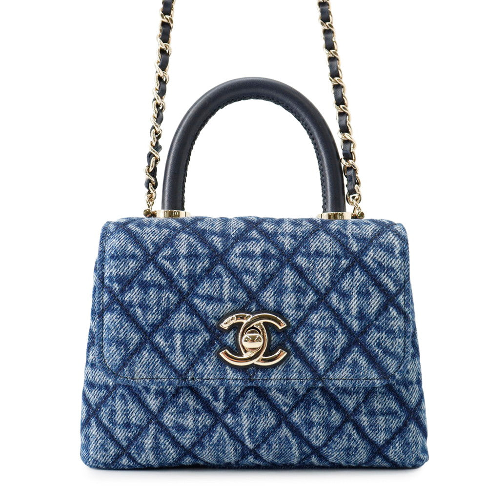 CHANEL Matelasse Coco Handle 2WAYHandbag BlueAP4244 Washed Denim Calf Leather Size Mini mini