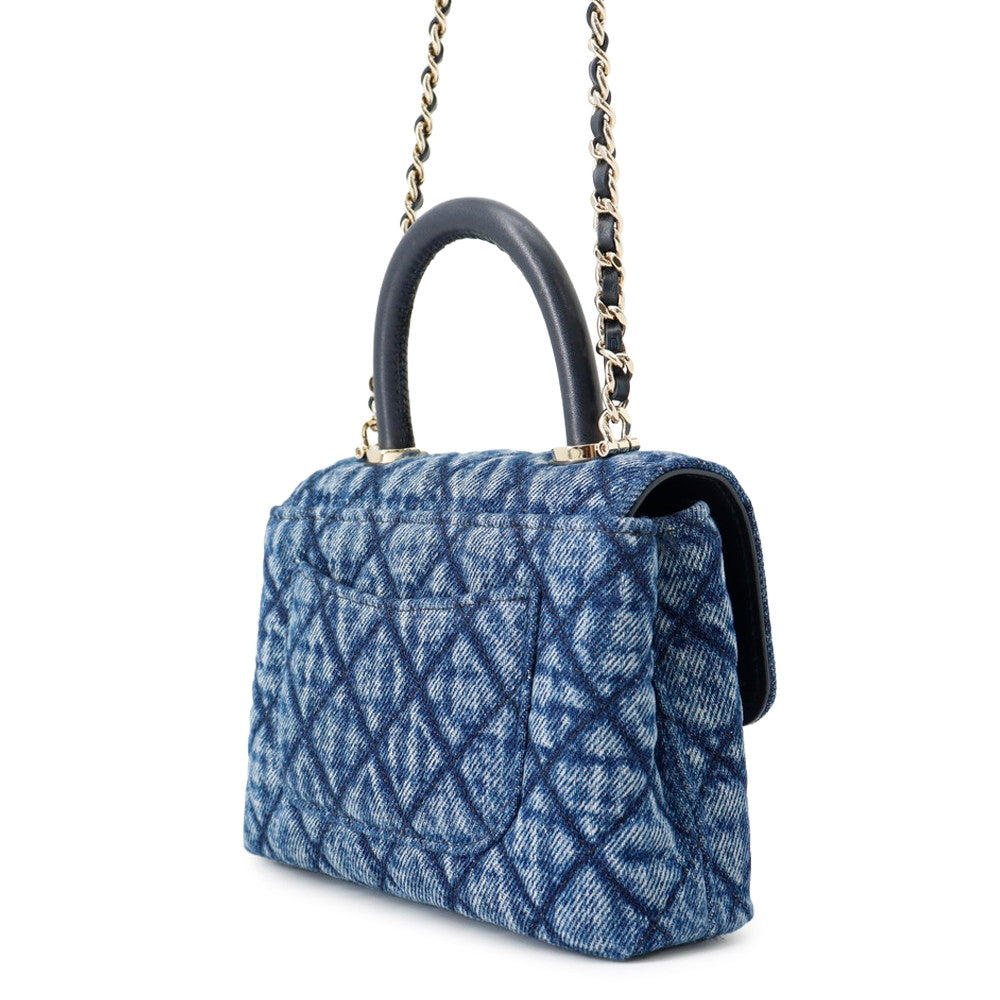 CHANEL Matelasse Coco Handle 2WAYHandbag BlueAP4244 Washed Denim Calf Leather Size Mini mini