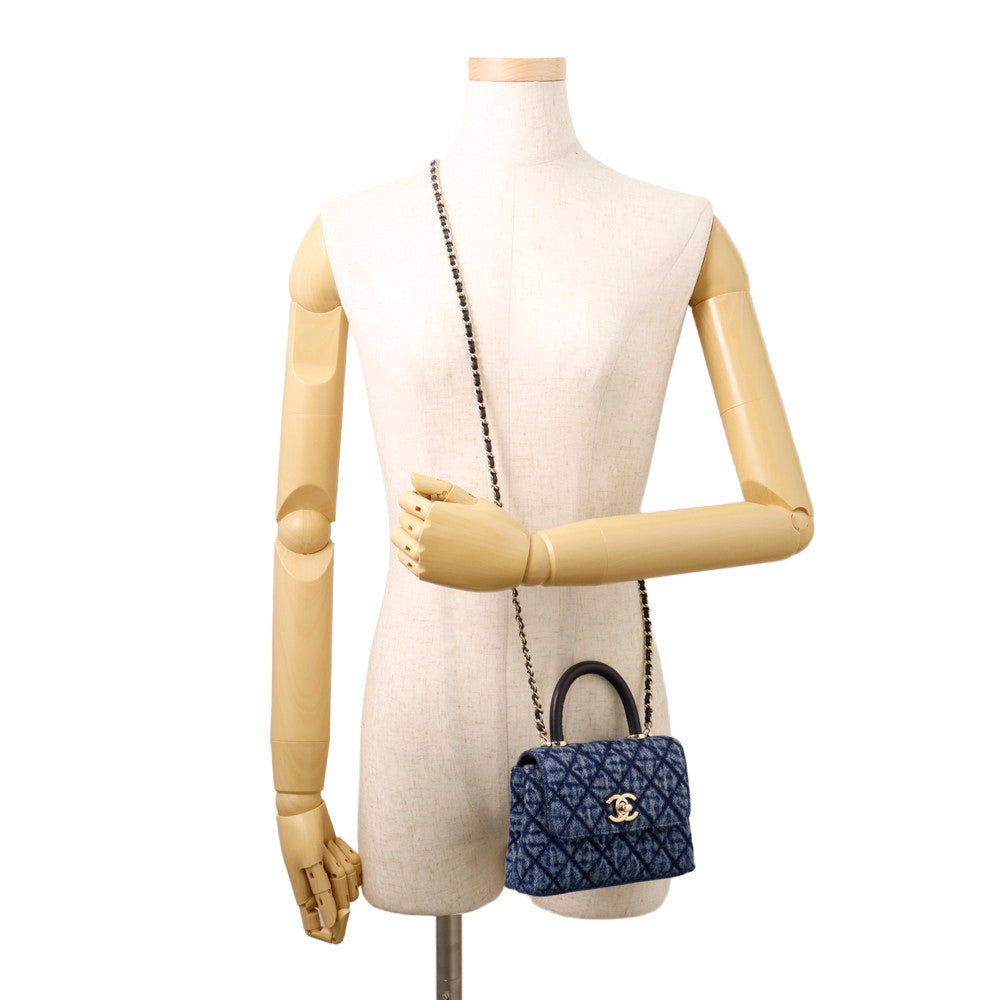 CHANEL Matelasse Coco Handle 2WAYHandbag BlueAP4244 Washed Denim Calf Leather Size Mini mini