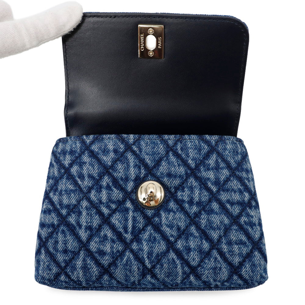 CHANEL Matelasse Coco Handle 2WAYHandbag BlueAP4244 Washed Denim Calf Leather Size Mini mini