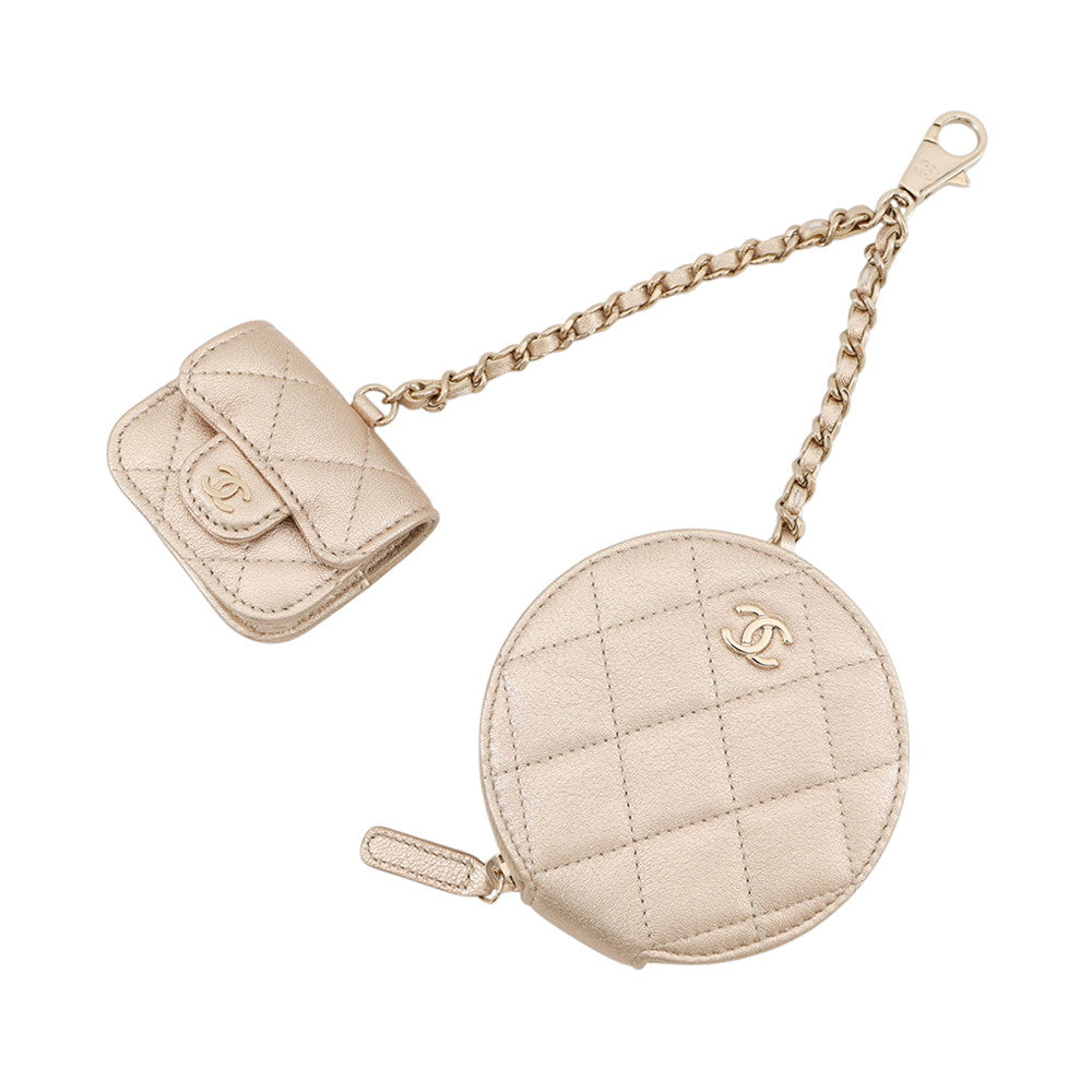CHANEL 2024 Year Gift: Matelasse Coin Purse & AirPods Case Gold Lambskin