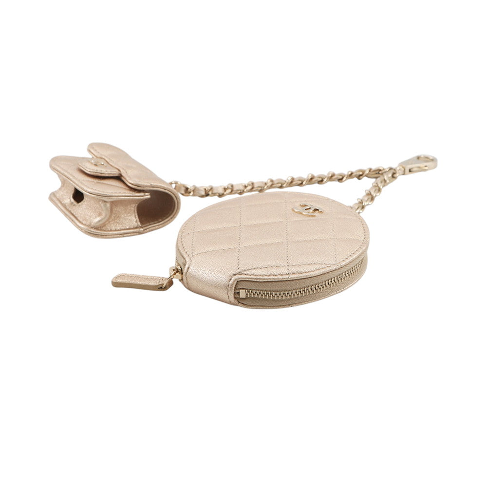 CHANEL 2024 Year Gift: Matelasse Coin Purse & AirPods Case Gold Lambskin