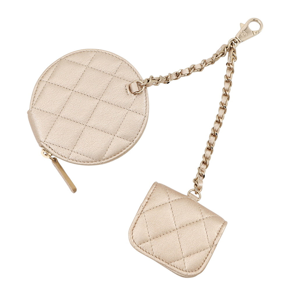 CHANEL 2024 Year Gift: Matelasse Coin Purse & AirPods Case Gold Lambskin