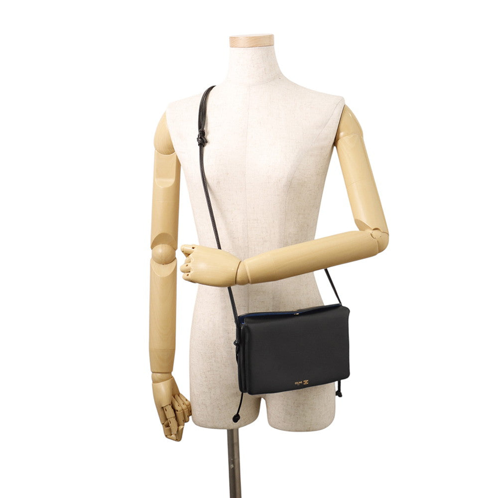 CELINE Trio Flap Shoulder Bag Black10P862O86 Leather