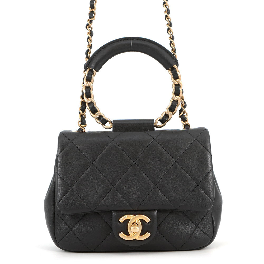 CHANEL Matelasse Top Handle Mini Flap Bag BlackAS1357 Lambskin