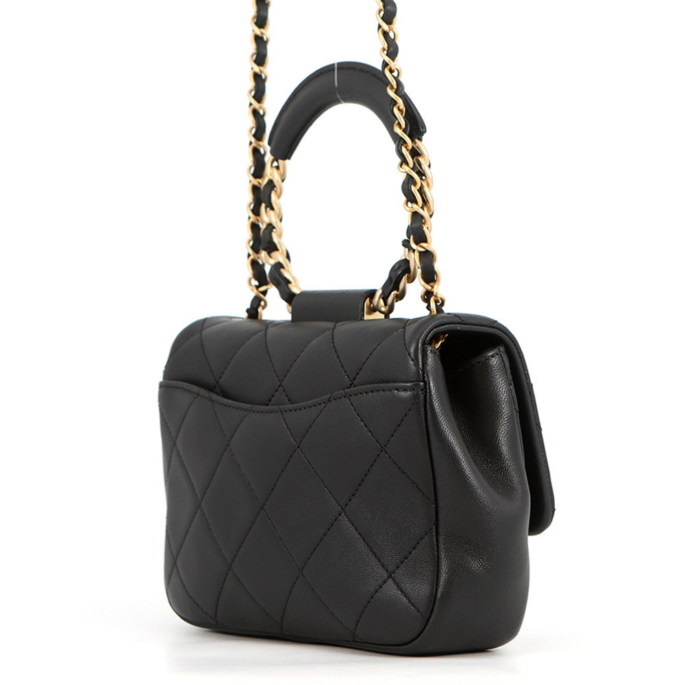 CHANEL Matelasse Top Handle Mini Flap Bag BlackAS1357 Lambskin