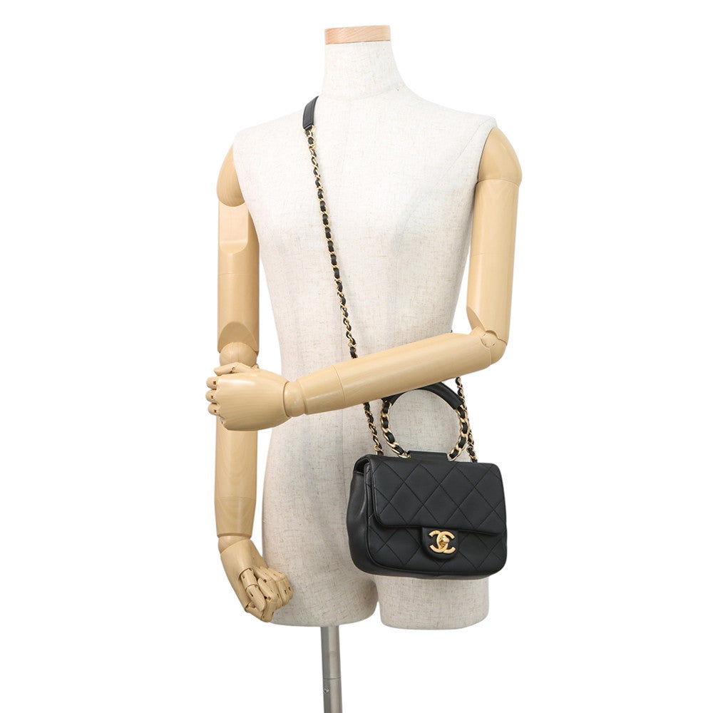 CHANEL Matelasse Top Handle Mini Flap Bag BlackAS1357 Lambskin