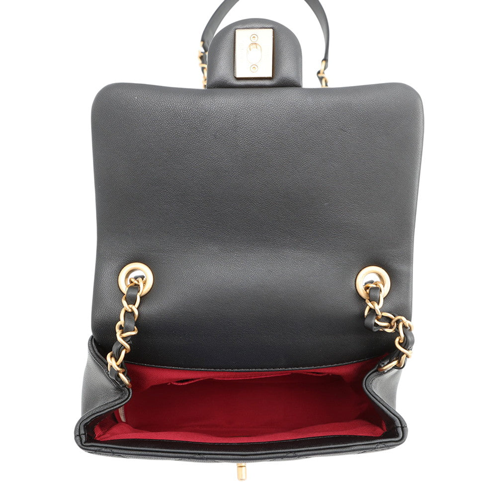 CHANEL Matelasse Top Handle Mini Flap Bag BlackAS1357 Lambskin