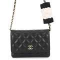 CHANEL Matelasse Camellia Ribbon Chain Wallet BlackAP1649 Lambskin