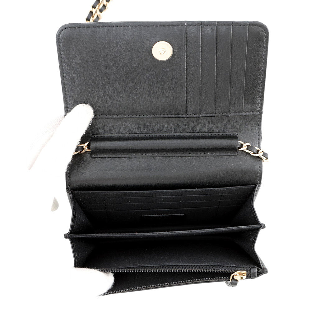 CHANEL Matelasse Camellia Ribbon Chain Wallet BlackAP1649 Lambskin