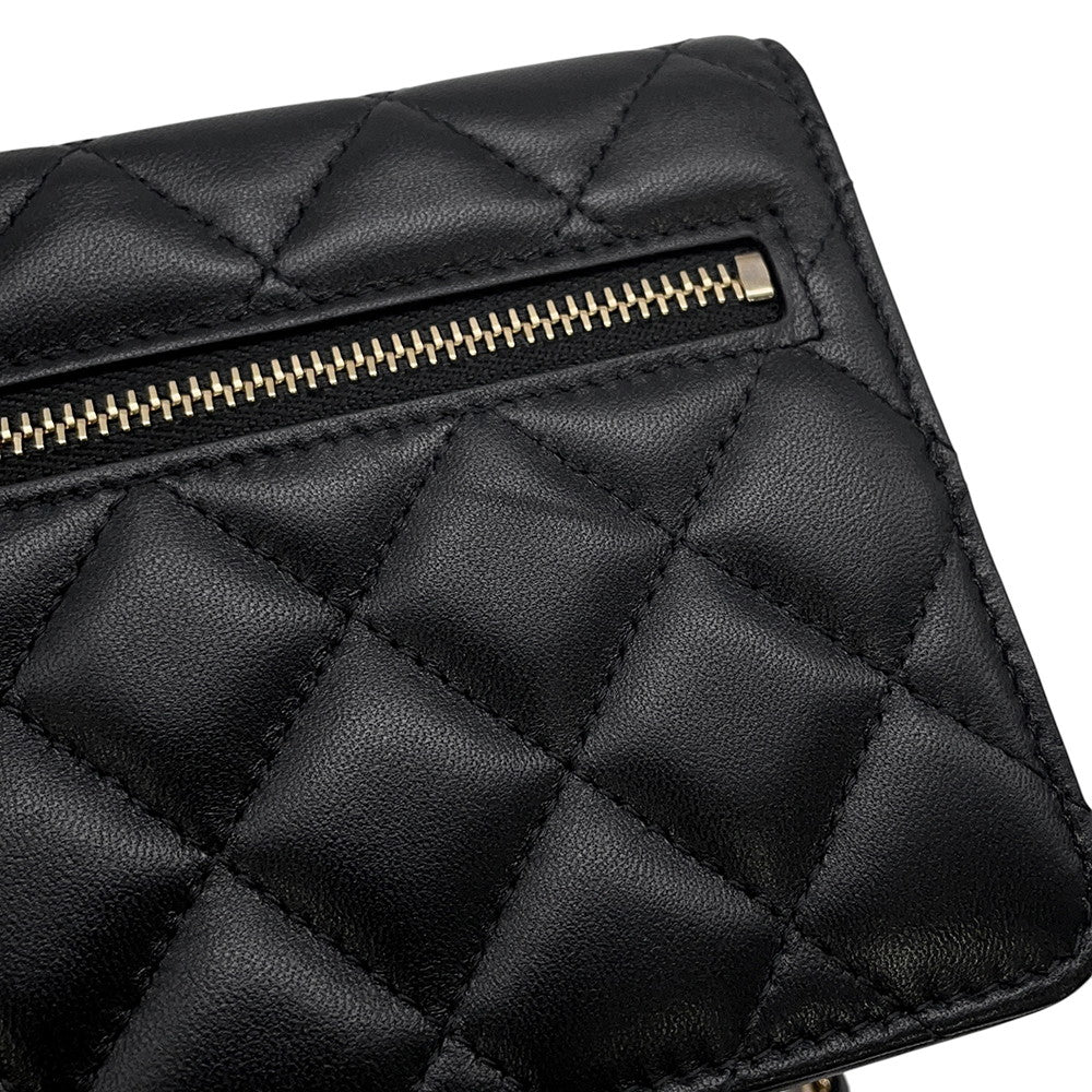 CHANEL Matelasse Camellia Ribbon Chain Wallet BlackAP1649 Lambskin