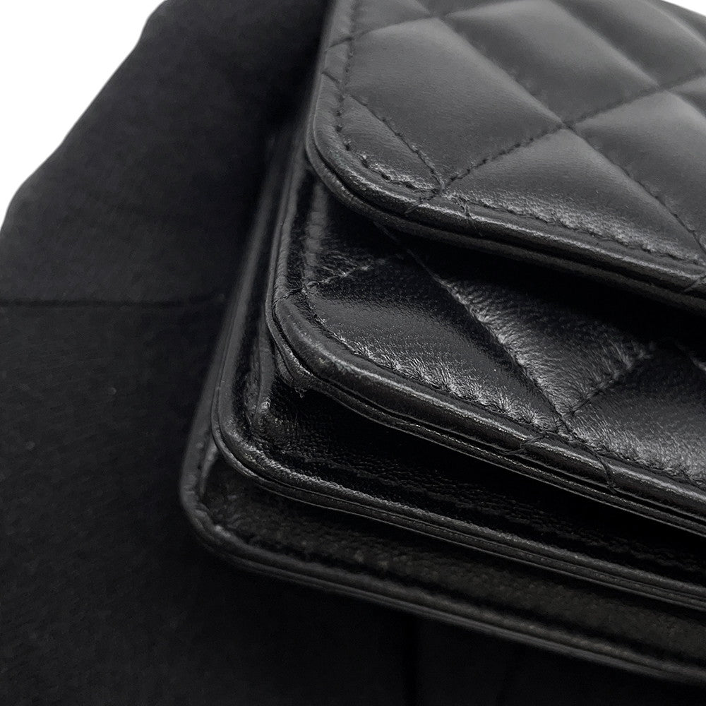 CHANEL Matelasse Camellia Ribbon Chain Wallet BlackAP1649 Lambskin