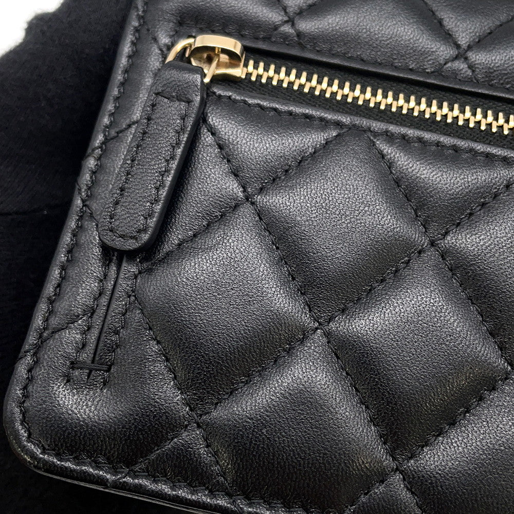 CHANEL Matelasse Camellia Ribbon Chain Wallet BlackAP1649 Lambskin