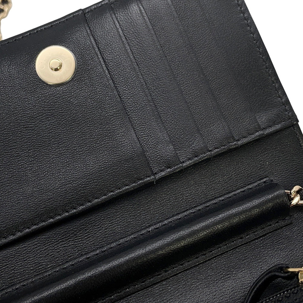 CHANEL Matelasse Camellia Ribbon Chain Wallet BlackAP1649 Lambskin