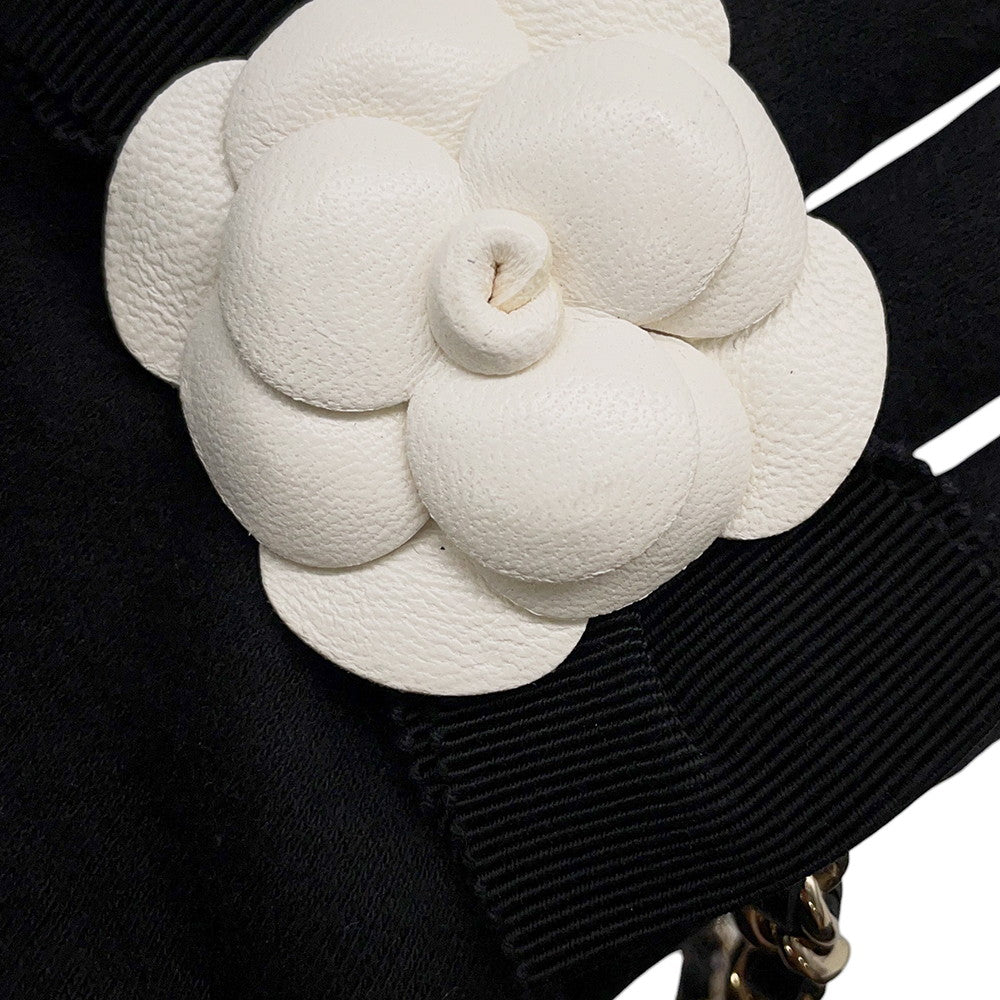 CHANEL Matelasse Camellia Ribbon Chain Wallet BlackAP1649 Lambskin
