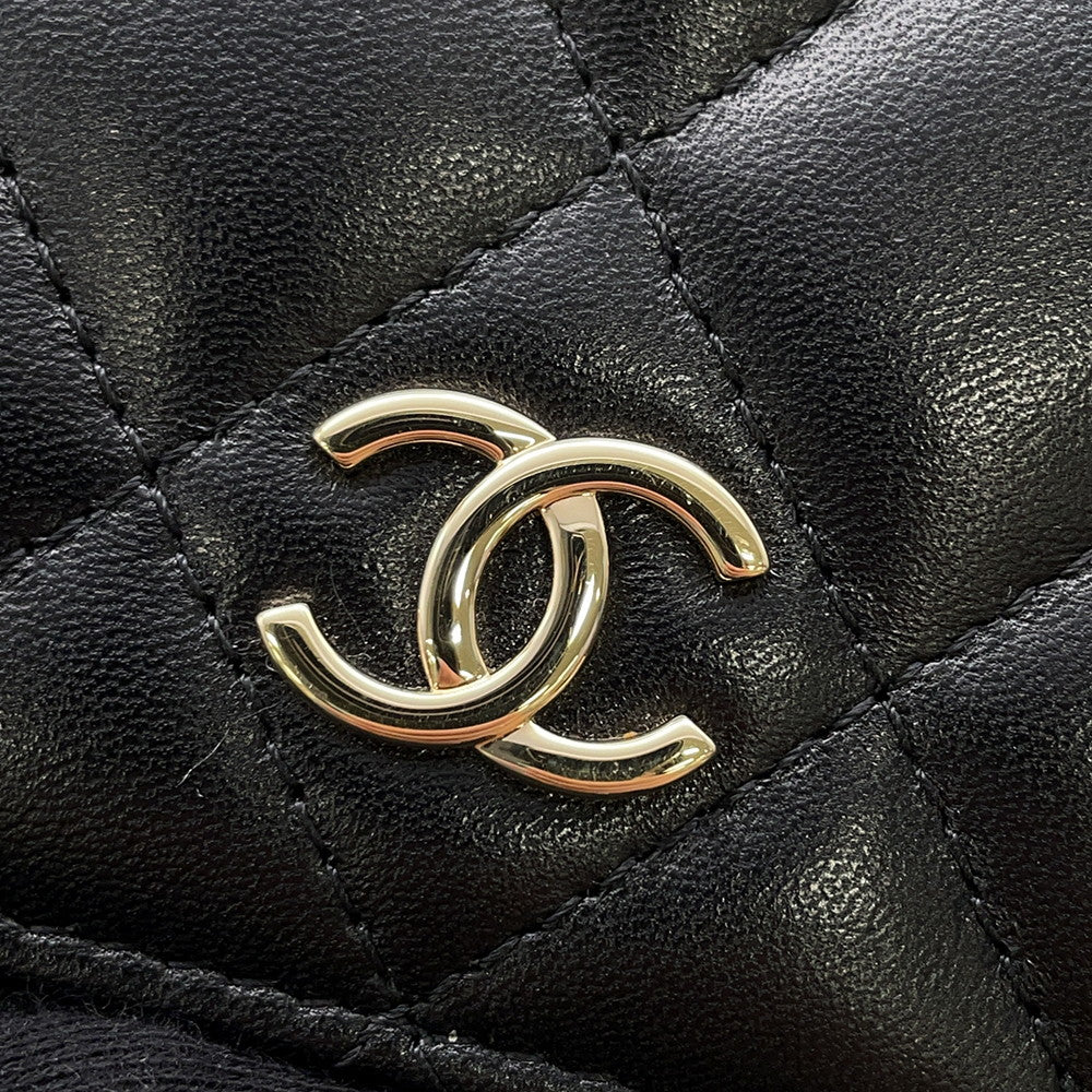 CHANEL Matelasse Camellia Ribbon Chain Wallet BlackAP1649 Lambskin