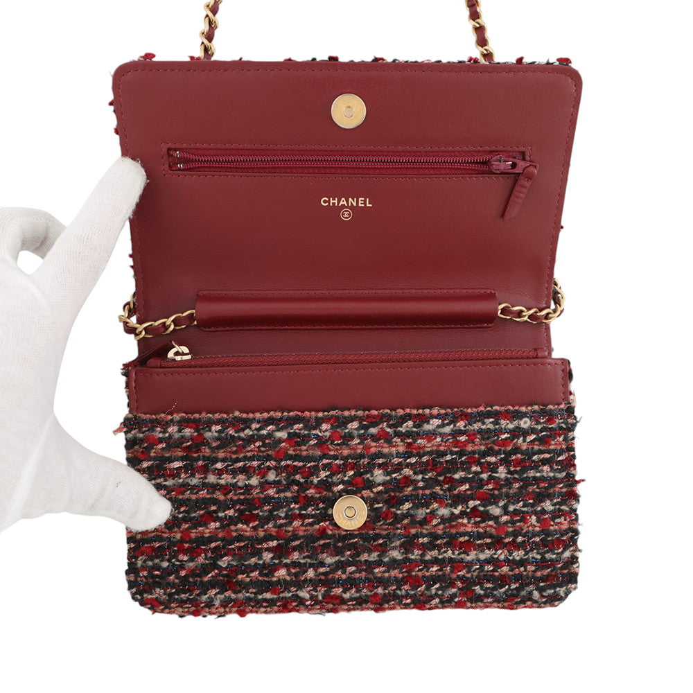 CHANEL Chain wallet Red/MulticolorAP0250 Tweed