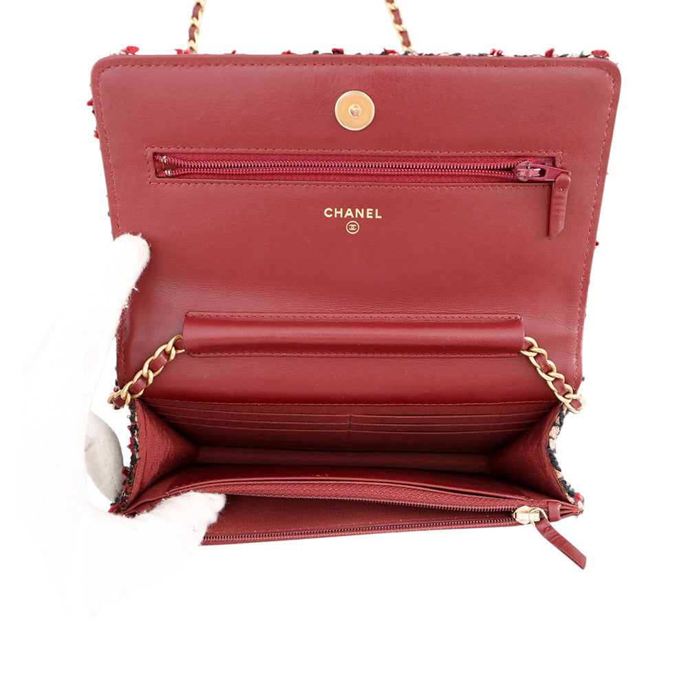CHANEL Chain wallet Red/MulticolorAP0250 Tweed