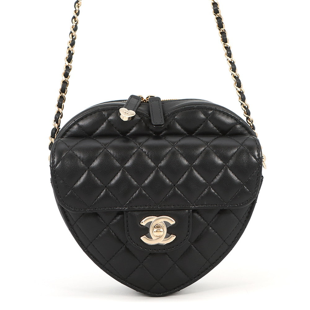 CHANEL Matelasse Heart Shape Chain Shoulder BlackAS3191-B07958-94305 Lambskin