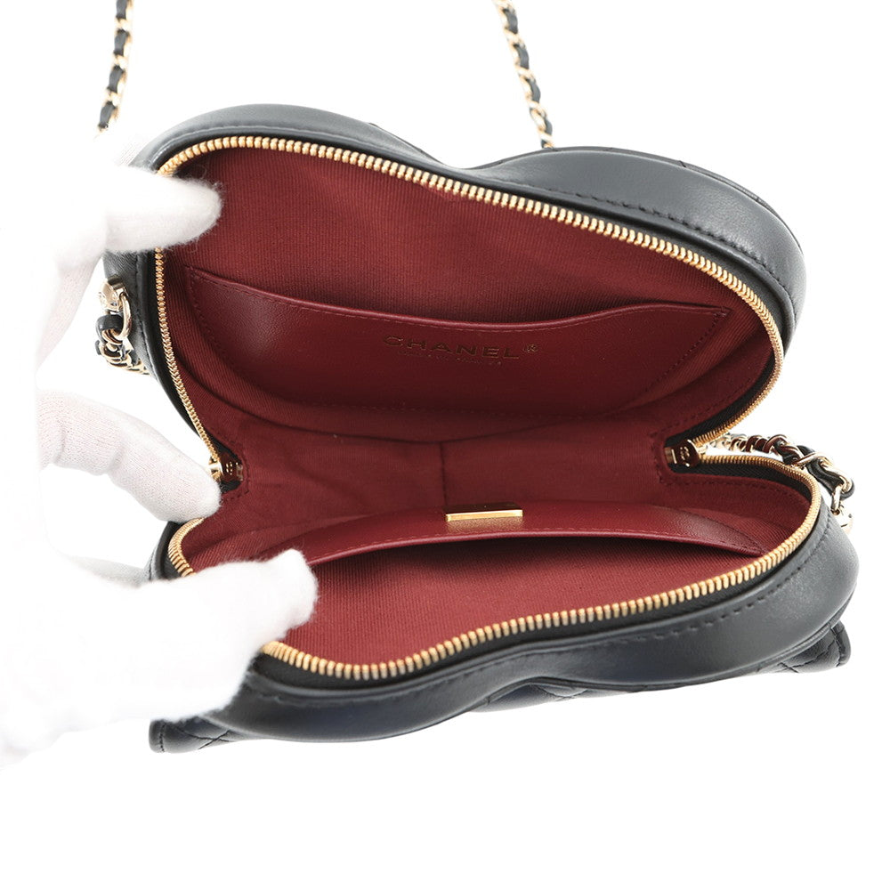 CHANEL Matelasse Heart Shape Chain Shoulder BlackAS3191-B07958-94305 Lambskin