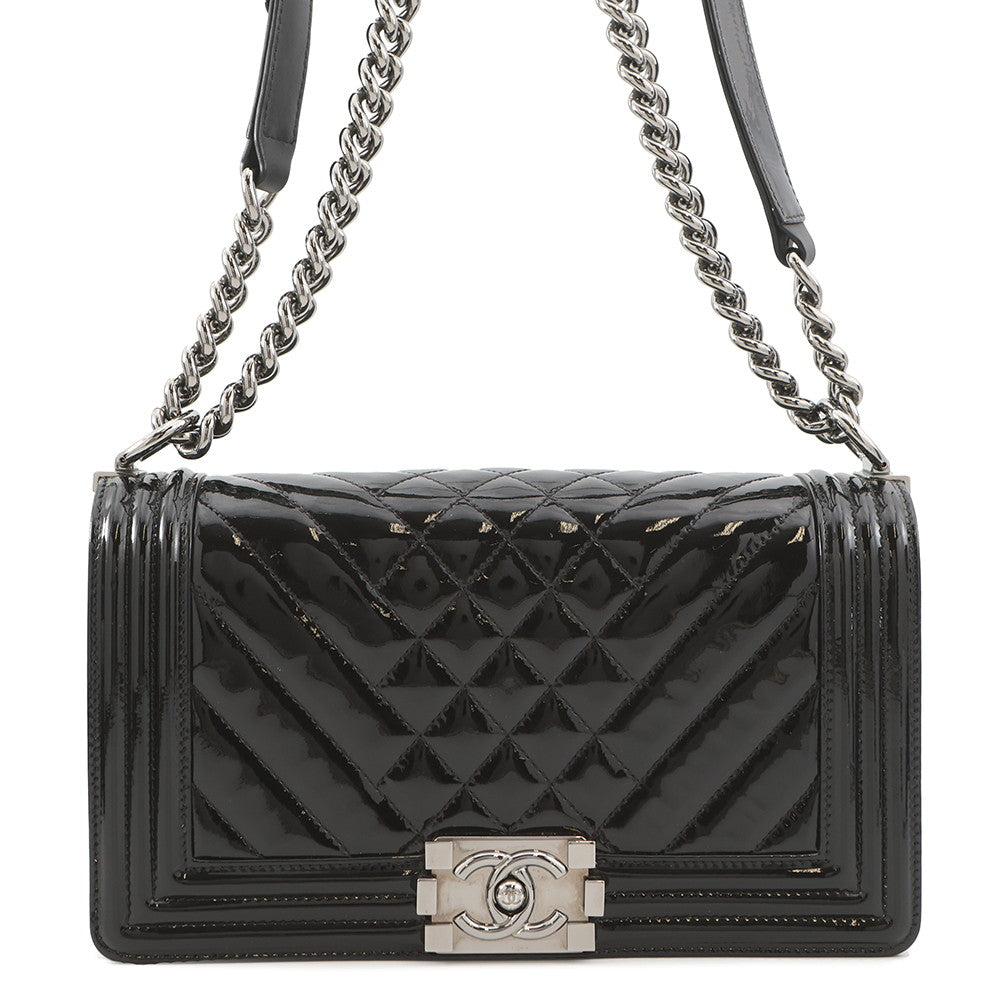 CHANEL Boy Chanel ChainShoulder Bag BlackA67086 Patent Leather Size 25