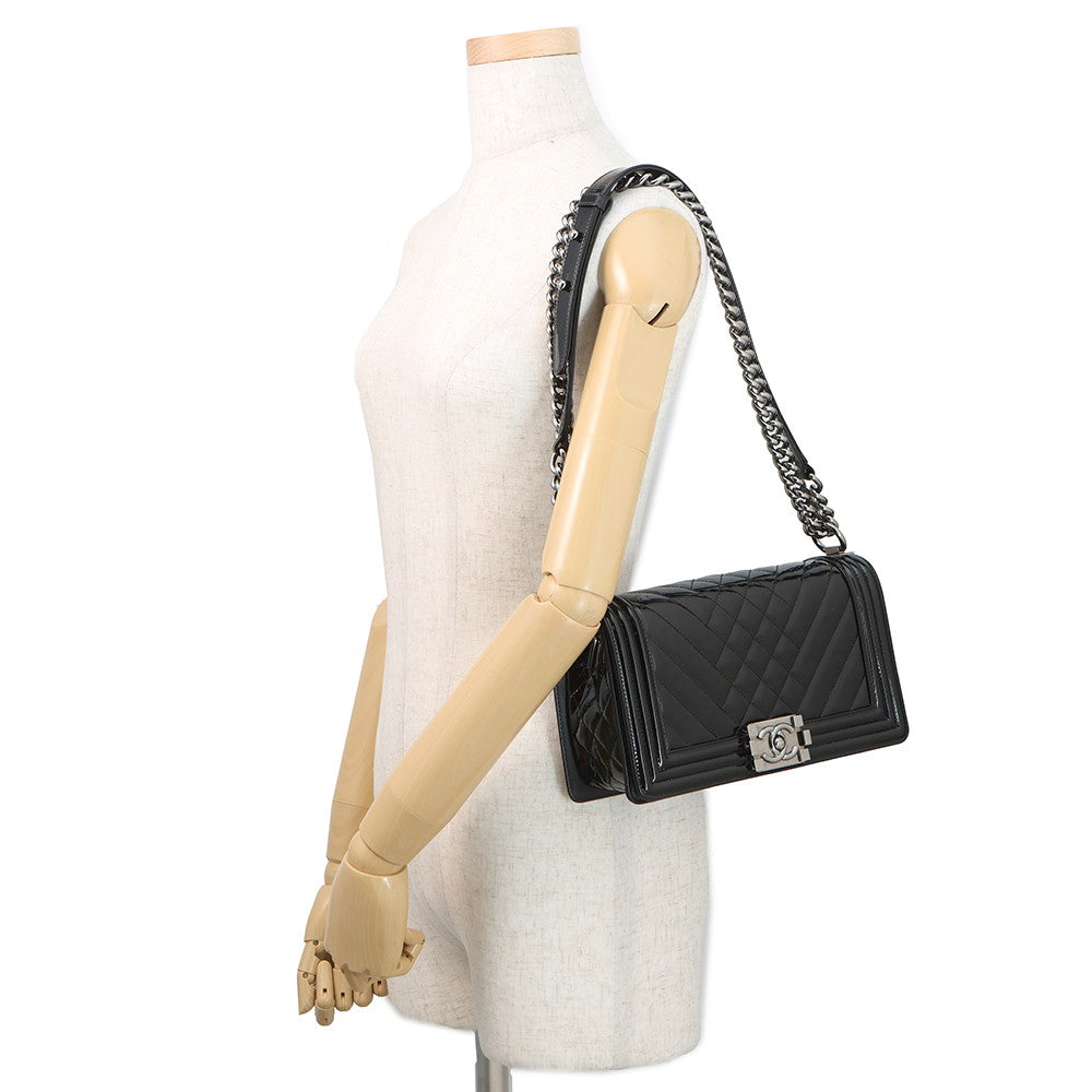 CHANEL Boy Chanel ChainShoulder Bag BlackA67086 Patent Leather Size 25