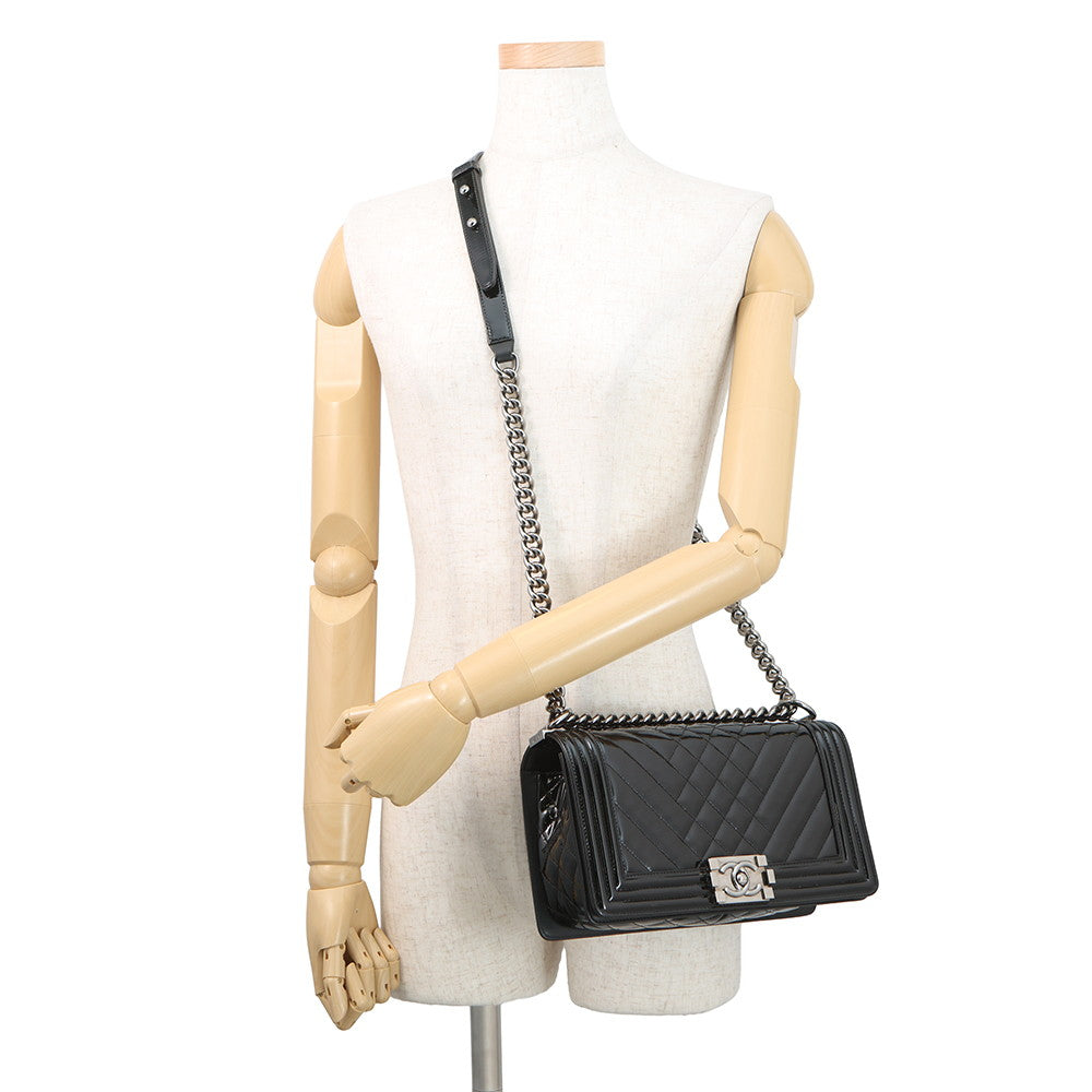 CHANEL Boy Chanel ChainShoulder Bag BlackA67086 Patent Leather Size 25