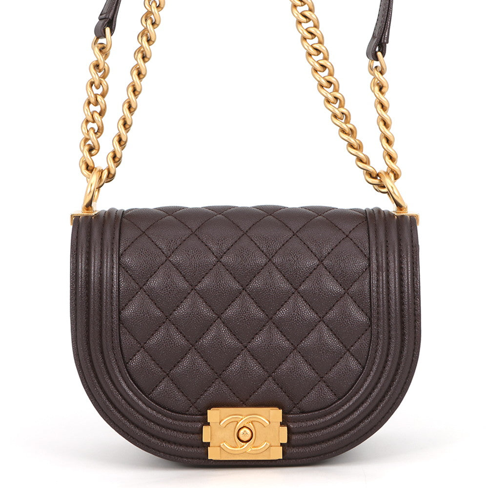 CHANEL Boy Chanel ChainShoulder Bag BrownAS3350 Caviar Leather