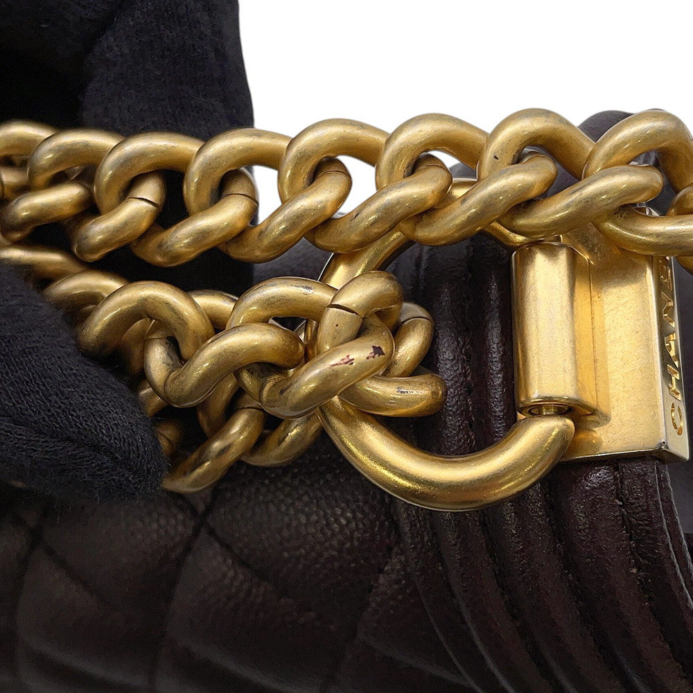 CHANEL Boy Chanel ChainShoulder Bag BrownAS3350 Caviar Leather