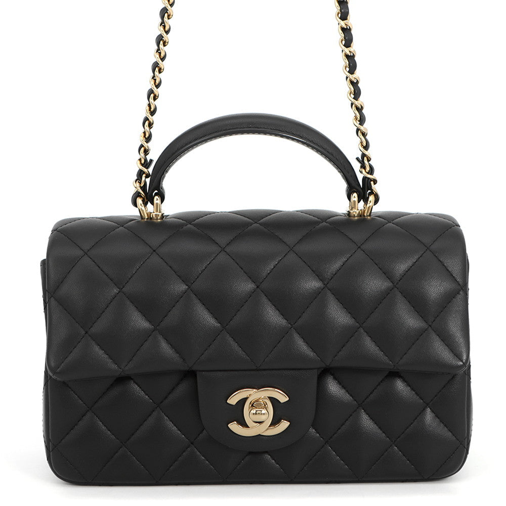CHANEL Matelasse Top Handle Mini Flap Bag BlackAS2431 Lambskin