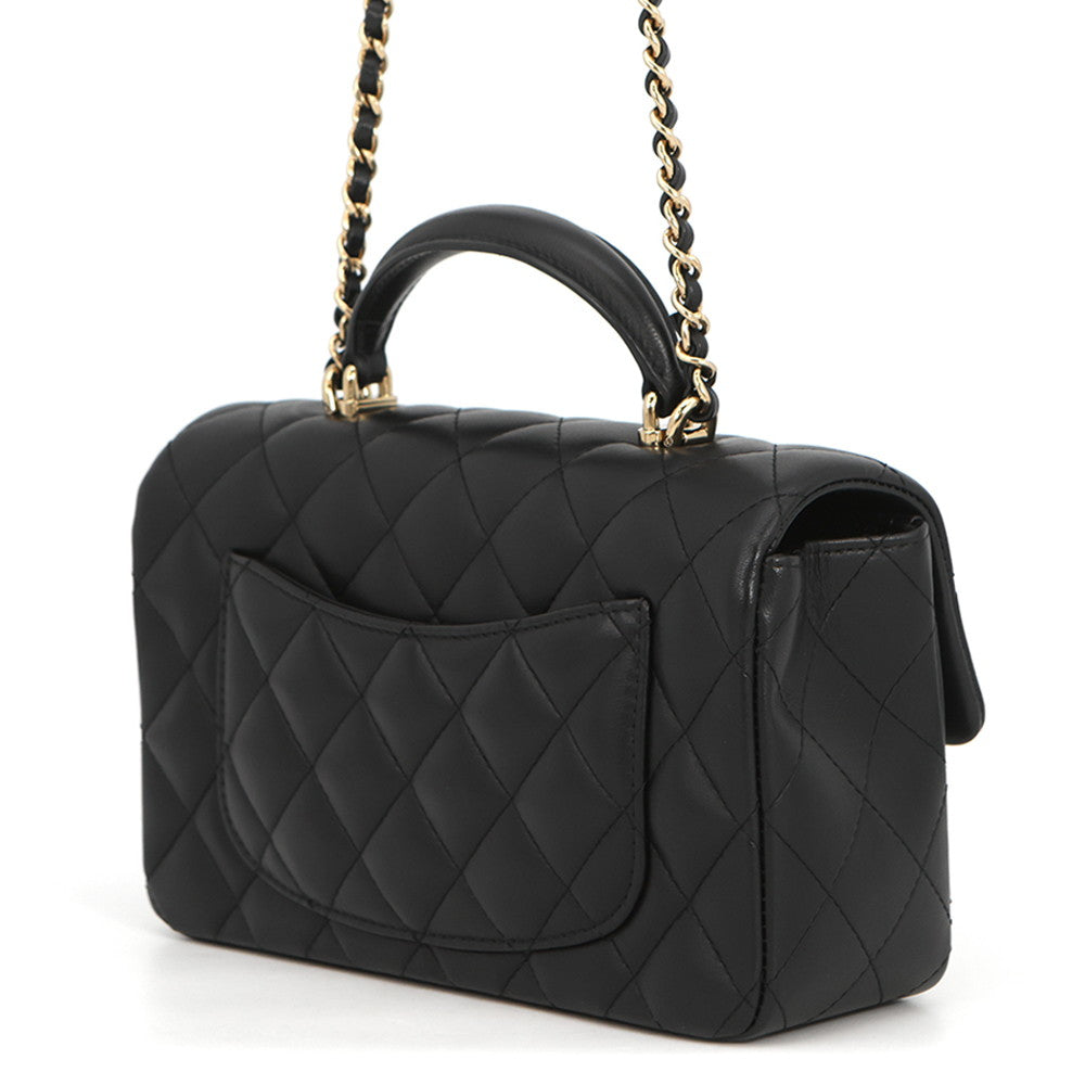 CHANEL Matelasse Top Handle Mini Flap Bag BlackAS2431 Lambskin