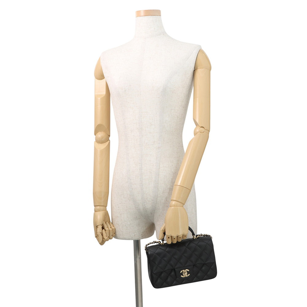 CHANEL Matelasse Top Handle Mini Flap Bag BlackAS2431 Lambskin