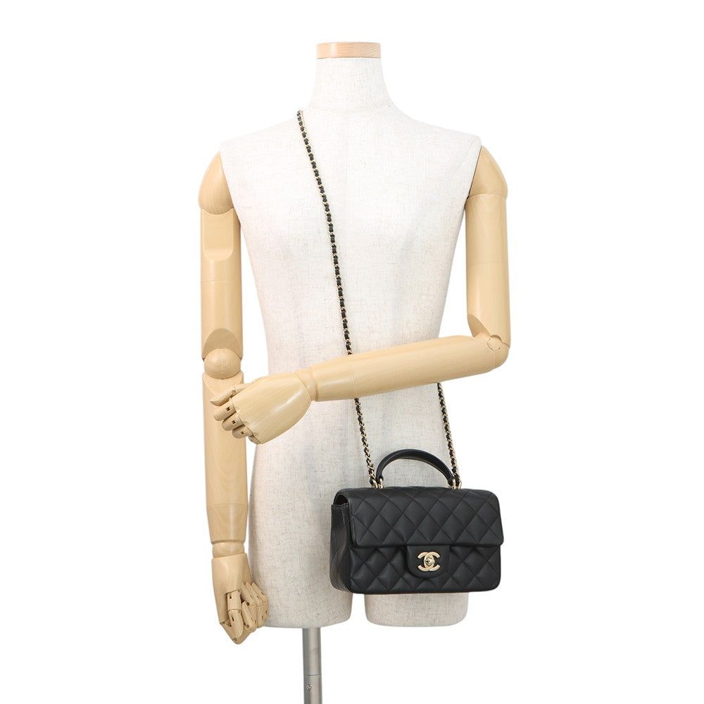 CHANEL Matelasse Top Handle Mini Flap Bag BlackAS2431 Lambskin