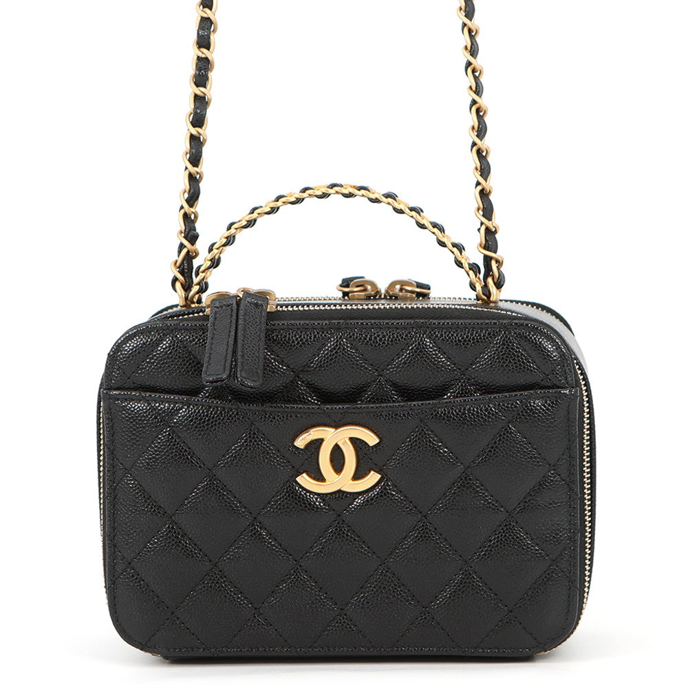 CHANEL Matelasse Vanity Top Handle BlackAS3221 Caviar Leather