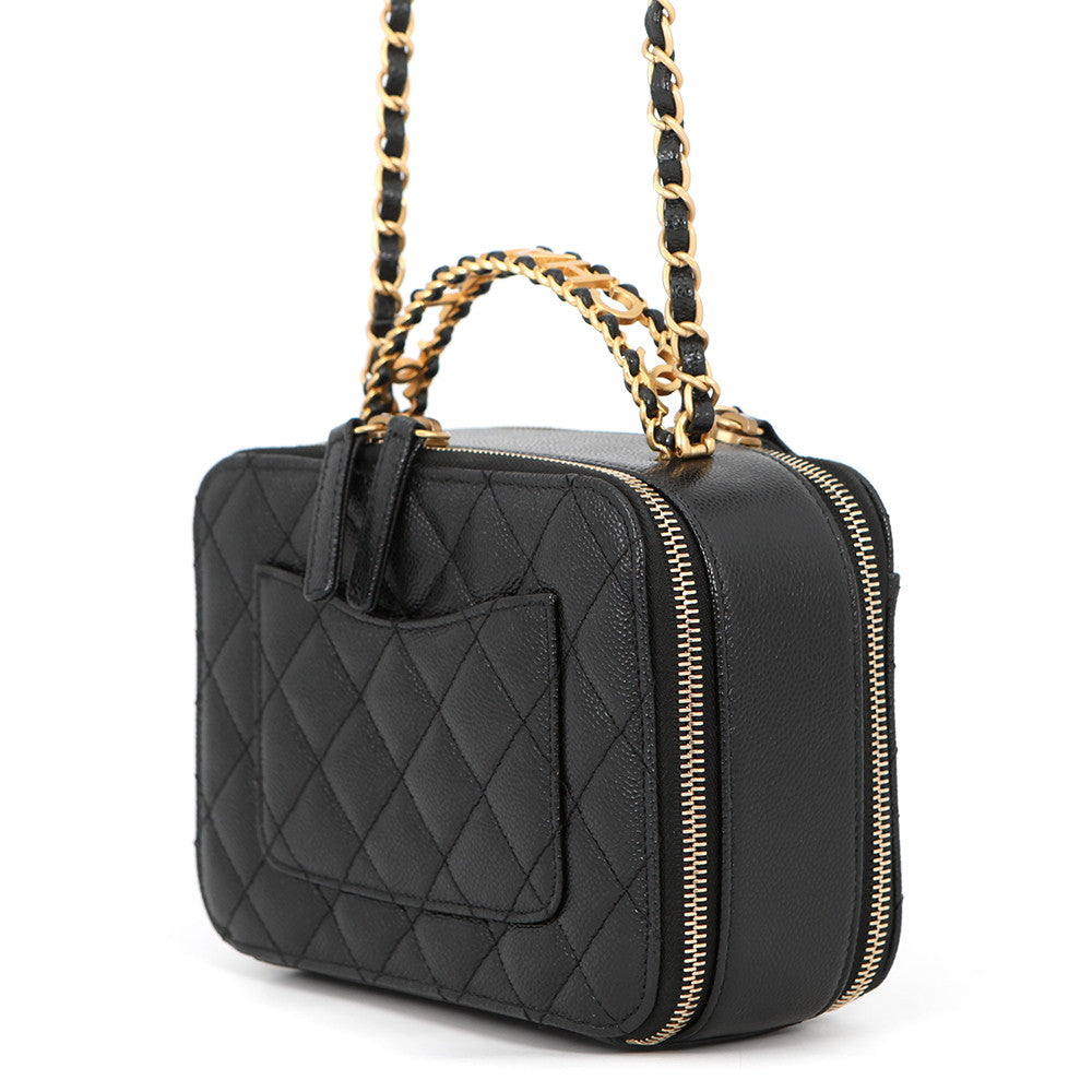 CHANEL Matelasse Vanity Top Handle BlackAS3221 Caviar Leather