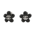 CHANEL Earring Camellia CC Logo Black Metal Resin