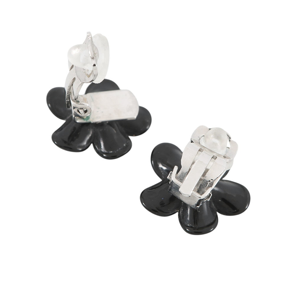 CHANEL Earring Camellia CC Logo Black Metal Resin