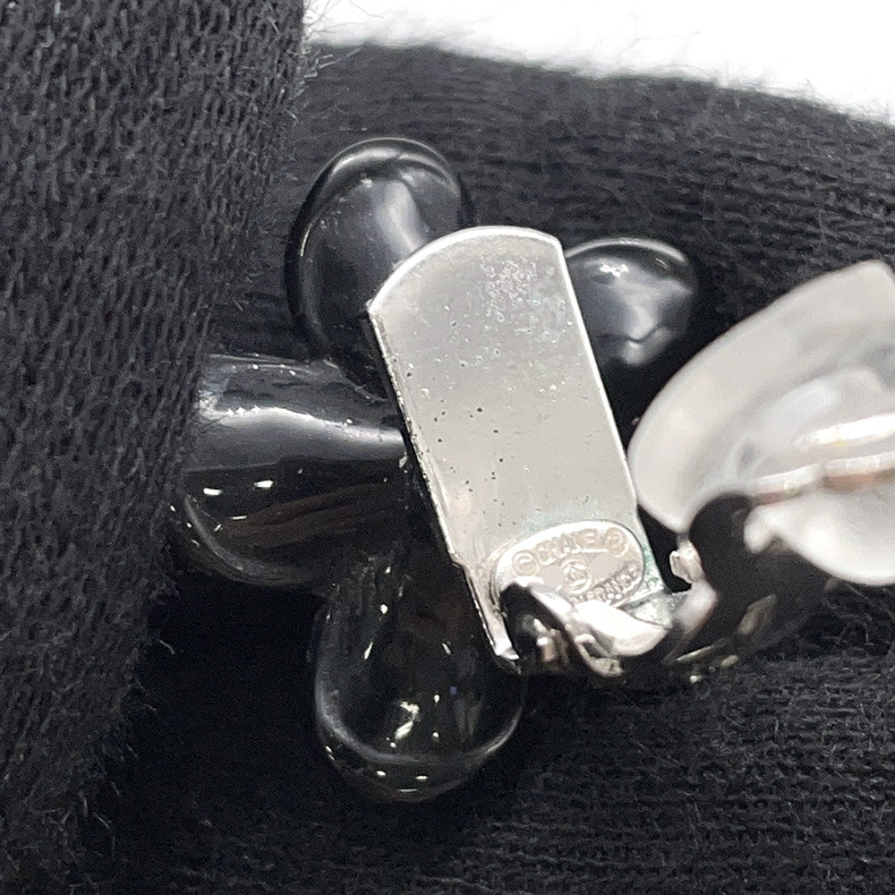 CHANEL Earring Camellia CC Logo Black Metal Resin