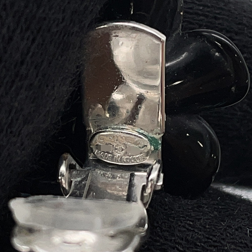 CHANEL Earring Camellia CC Logo Black Metal Resin