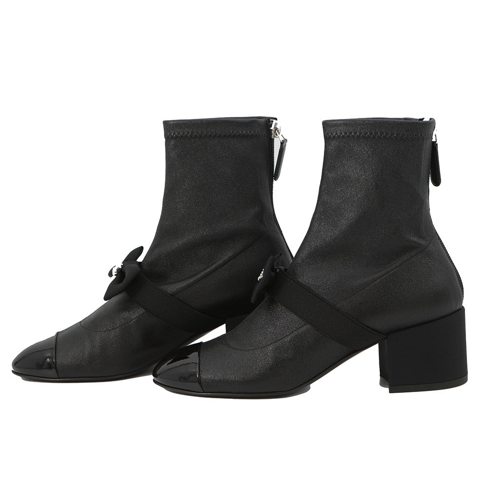 CHANEL Short boots with ribbon and CC logo BlackG40099 Leather Patent Leather Faux Pearl Size 34 C